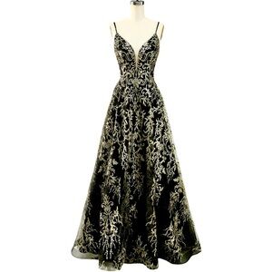 Elegant Black and Gold Prom Dress